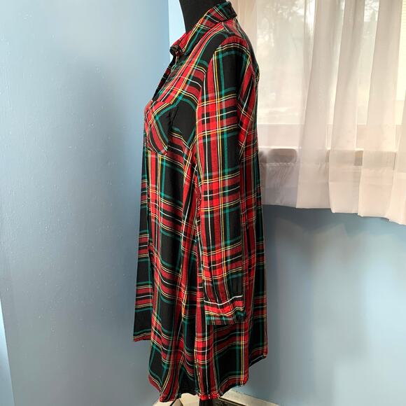 Old Navy Red Festive Plaid Button Front Shirt Dress Size Medium - Picture 5 of 8